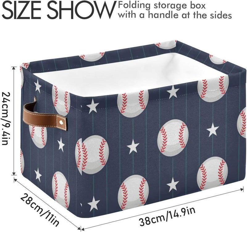 DOMIKING Rectangular Storage Bin Basketball Baseball Sport Basket with Handles - Toy Bins Laundry Storage Basket for Kids Toy Pets Room Closet - Image 2